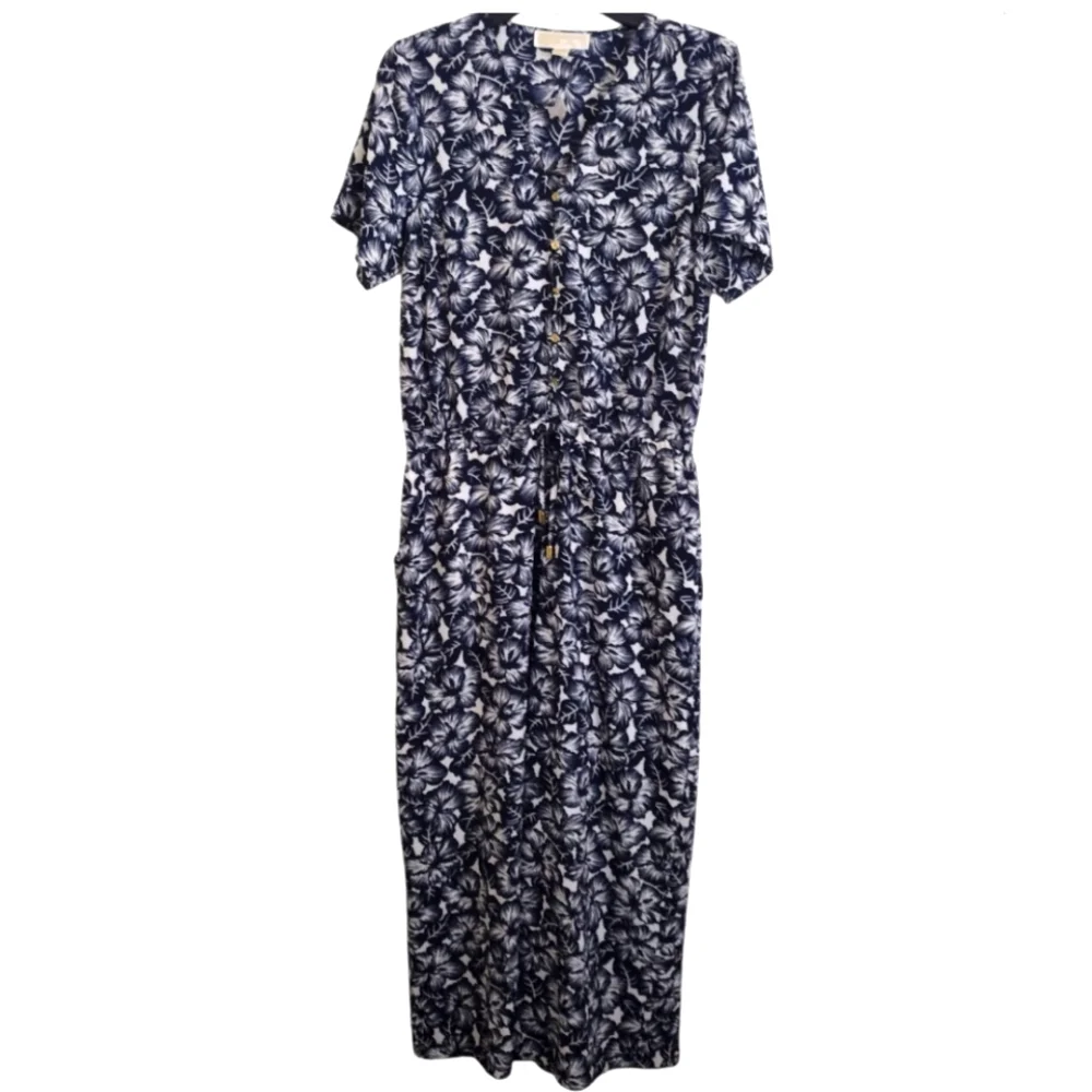 Michael Michael Kors NWT Navy White Floral Button Up Jumpsuit Size Medium